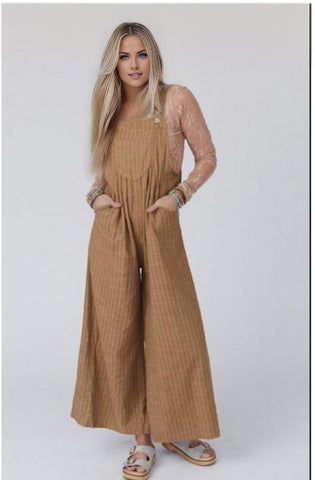Striped Pleated Wide Leg Pocketed Jumpsuit