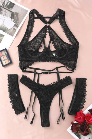 Open Cup Lace Strappy Lingerie Set
