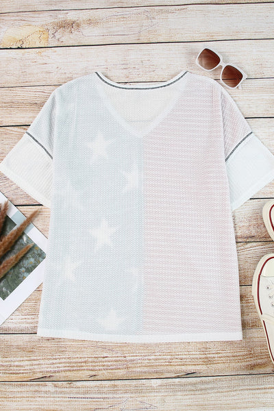Stripes Stars Print Knit Short Sleeves Top
