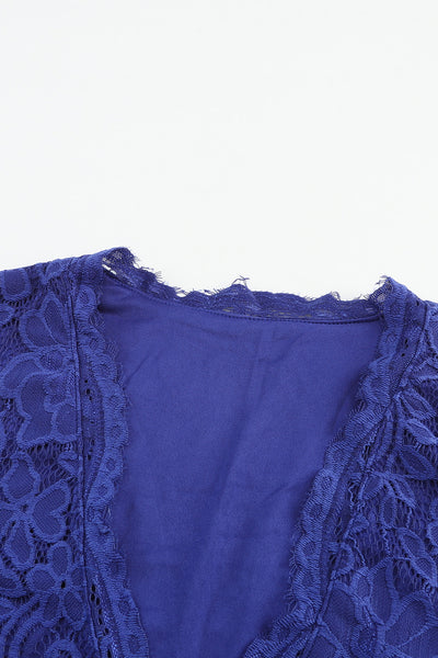 Half Sleeve Lined Lace Midi Dress