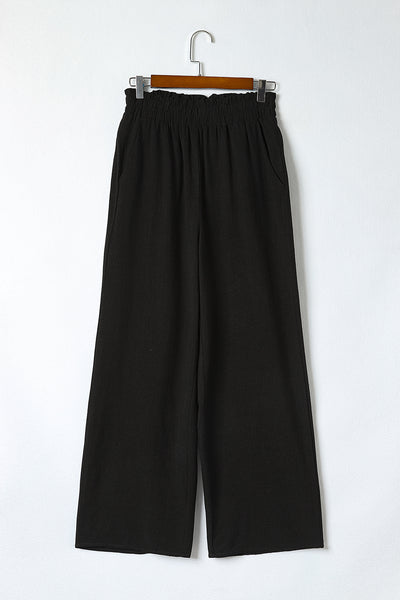 Wide Leg Elastic Waist Casual Pants with Pockets
