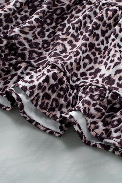 Ruffle Sleeve Bodice Leopard Splice Blouse