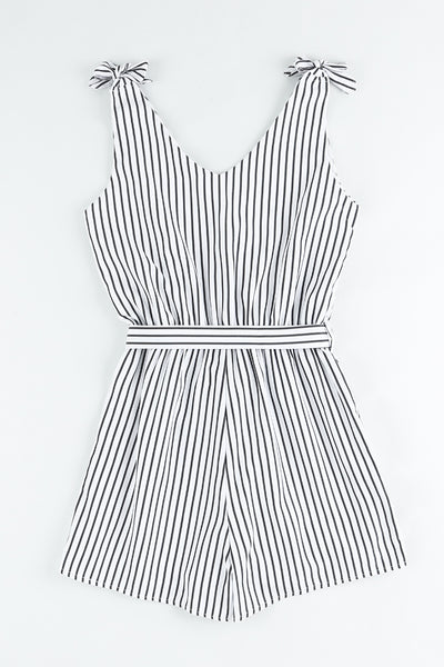 Striped Print Wrap Sleeveless Romper