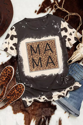 Bleached Leopard MAMA Graphic Crew Neck Tee