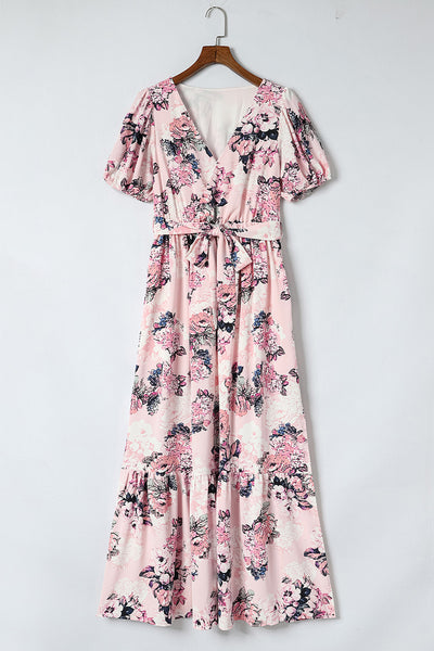 Floral Puff Sleeve High Waist Maxi Dress