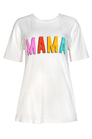 MAMA Letter Print Round Neck Short Sleeve T Shirt