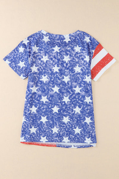 American Flag Print Distressed Crew Neck T Shirt