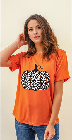 Leopard Pumpkin Graphic Daily Fashion Tee