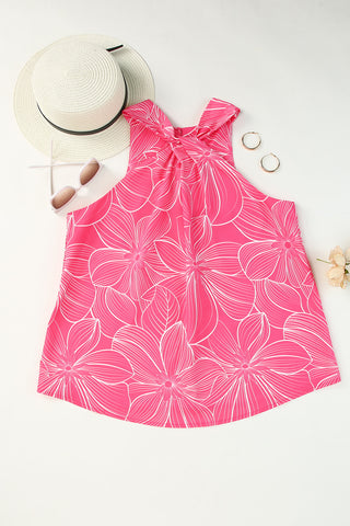Blooming Floral Printed Twisted Neck Tank Top