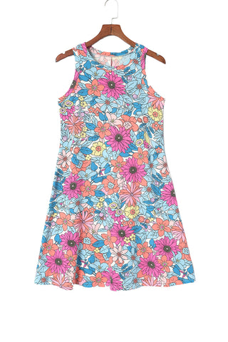 Round Neck Sleeveless Floral Mini Dress