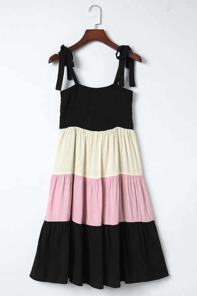 Smocked Color Block Sleeveless Mini Dress