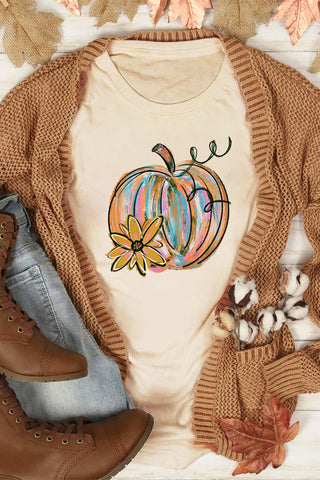 Pumpkin Flower Graphic Print Short Sleeve T Shirt