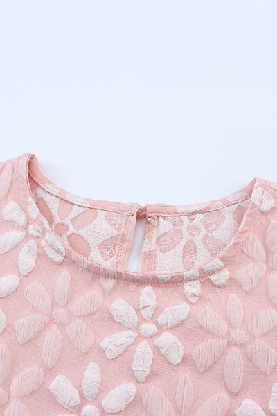 Floral Lace Ruched Bubble Sleeve Top