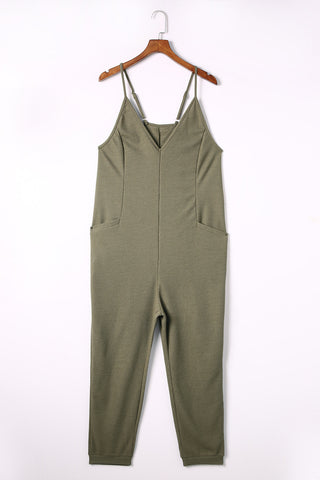 Textured V-Neck Pocketed Casual Jumpsuit