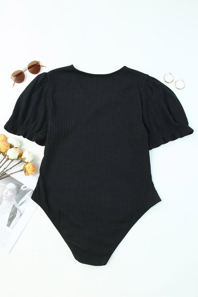 Ribbed Knit Puff Sleeve Bodysuit