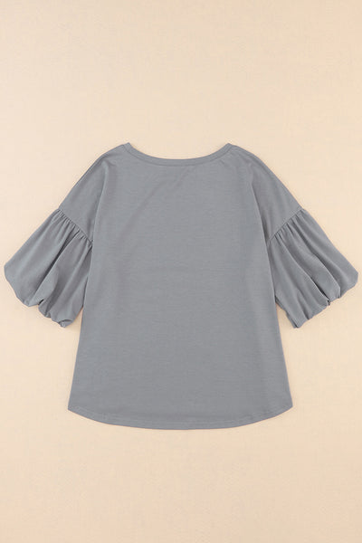 Joint Bubble Sleeve Round Neck Blouse