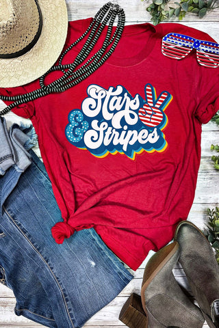 Stars & Stripes Graphic Print Crew Neck T Shirt