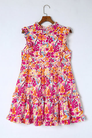 Ruffle Trim Tiered Sleeveless Floral Mini Dress