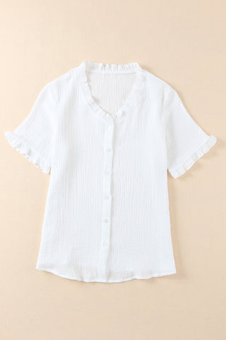 Frill Trim Crinkle Button Up Shirt