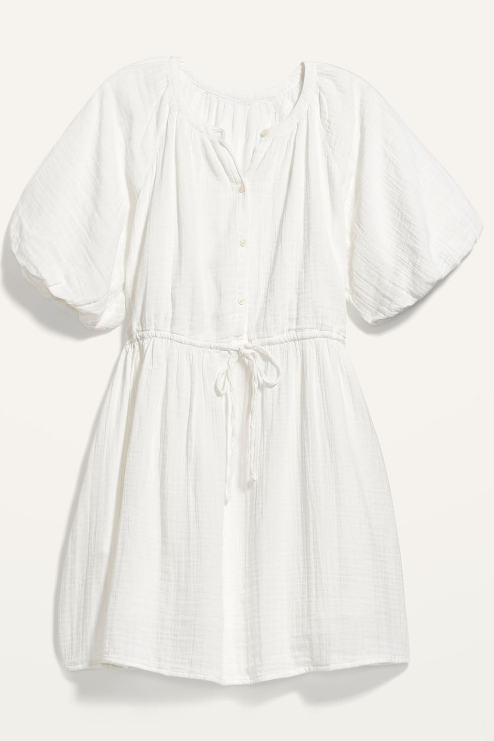 Puff Sleeve Drawstring Shirt Dress with Pockets