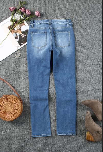 Cut Out Straight Leg Distressed Boyfriend Jeans