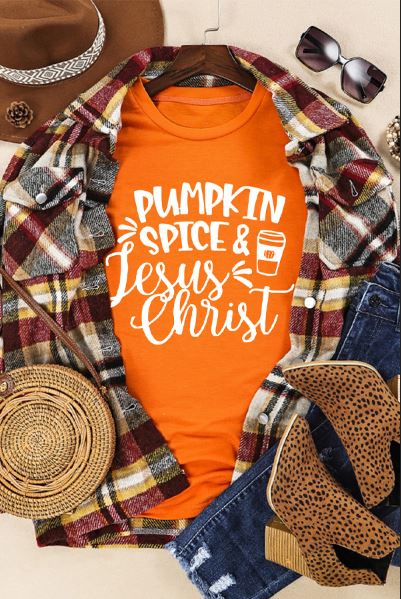 PUMPKIN SPICE & Jesus Christ Graphic T-shirt