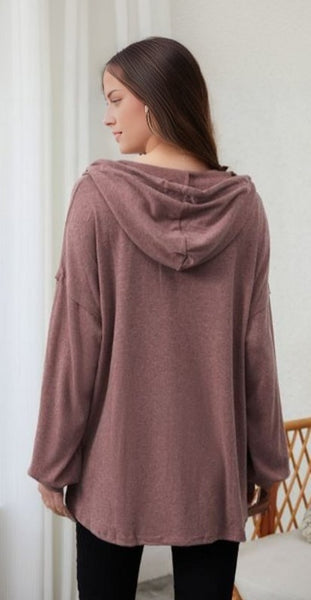 Buttoned High and Low Hem Hoodie