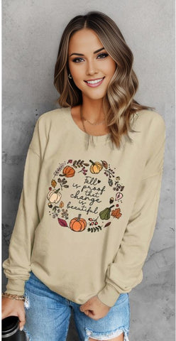Fall Vibe Pumpkin Print Round Neck Sweatshirt