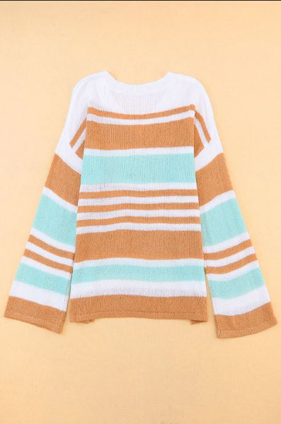 Colorblock Stripe Long Sleeve Split Sweater