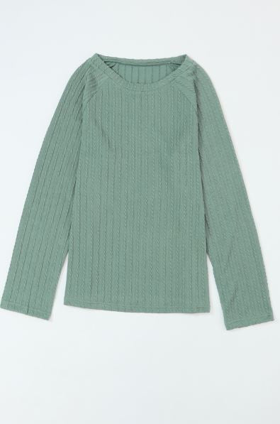 Ribbed Round Neck Knit Long Sleeve Top