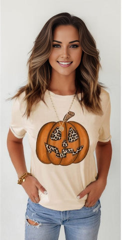 Halloween Leopard Pumpkin Print T Shirt