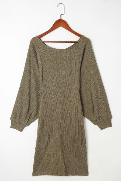 Batwing Sleeves Ribbed Knit Sweater Dress