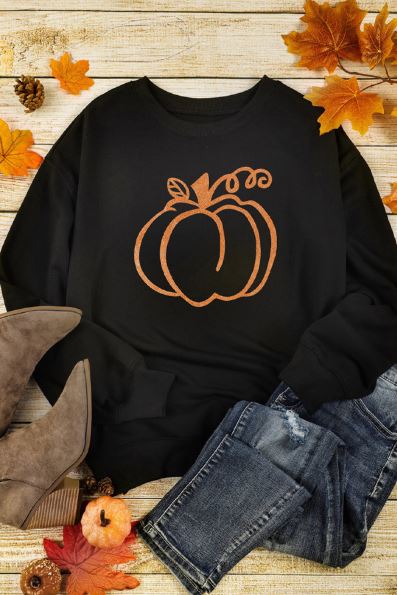 Glitter Halloween Pumpkin Graphic Sweatshirt