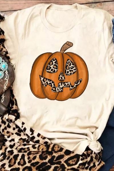 Halloween Leopard Pumpkin Print T Shirt