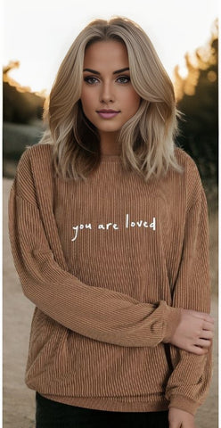 You Are Loved Print Corduroy Sweatshirt