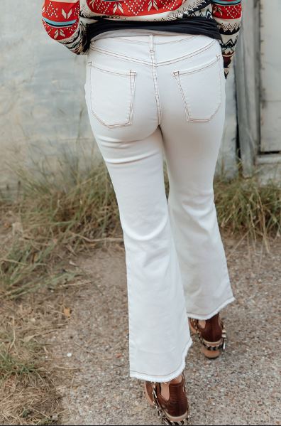 Distressed Slits Button Fly Flare Jeans