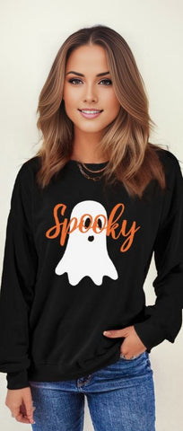 Spooky Ghost Print Crewneck Pullover Sweatshirt