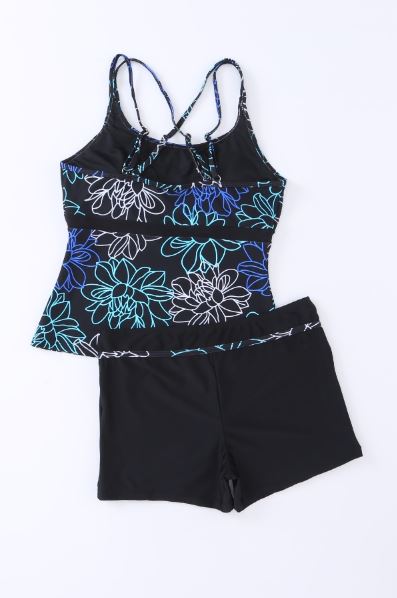 Double-Strap Floral Print 2pcs Tankini Swimsuit