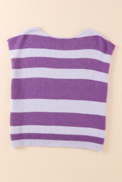 Striped Knit Boxy Fit Sweater Vest