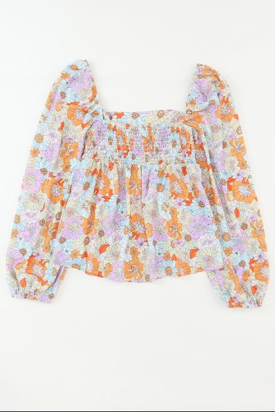 Floral Square Neck Puff Sleeve Babydoll Blouse