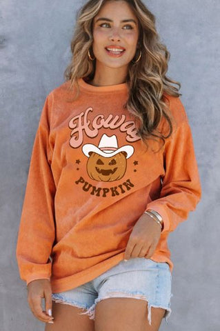 Howdy Pumpkin Halloween Graphic Corded Sweatshirt