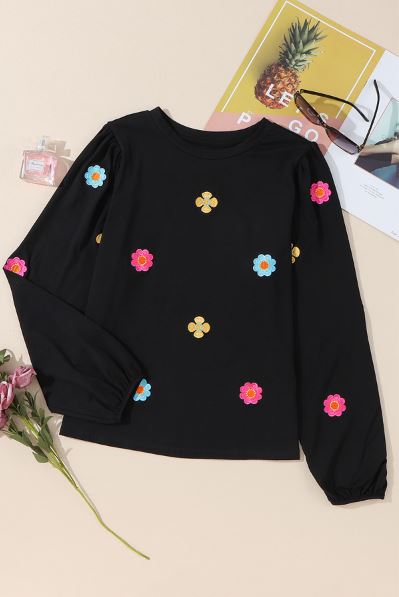 Floral Embroidered Puff Sleeve Top