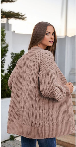 Buttoned Front Drop Shoulder Knitted Cardigan