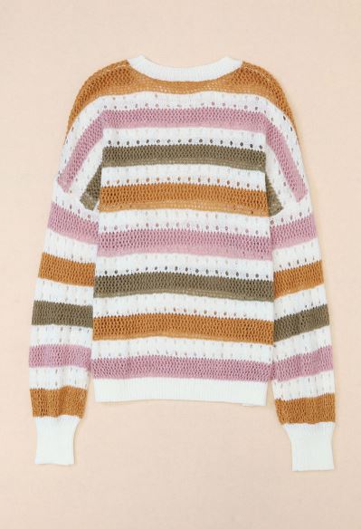 Striped Hollowed Knitted Loose Sweater
