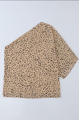 Leopard Asymmetric One Shoulder Blouse