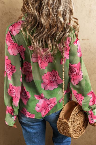 Floral Print Pleated Detail Puff Sleeve Shirt