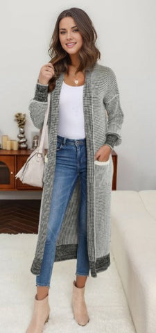 Textured Knit Pocketed Duster Cardigan