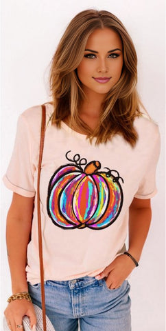 Colorful Pumpkin Graphic Casual T-shirt