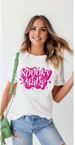 Spooky Babe Bat Print Halloween Crewneck T Shirt