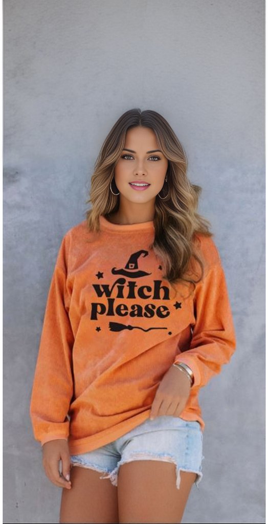 Witch Please Halloween Graphic Corded Sweatshirt